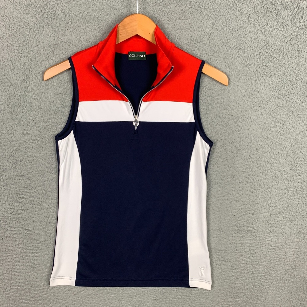 Golfino Polo Shirt Top Women's 8 Sleeveless Golf Tennis Red/White/Blue Active